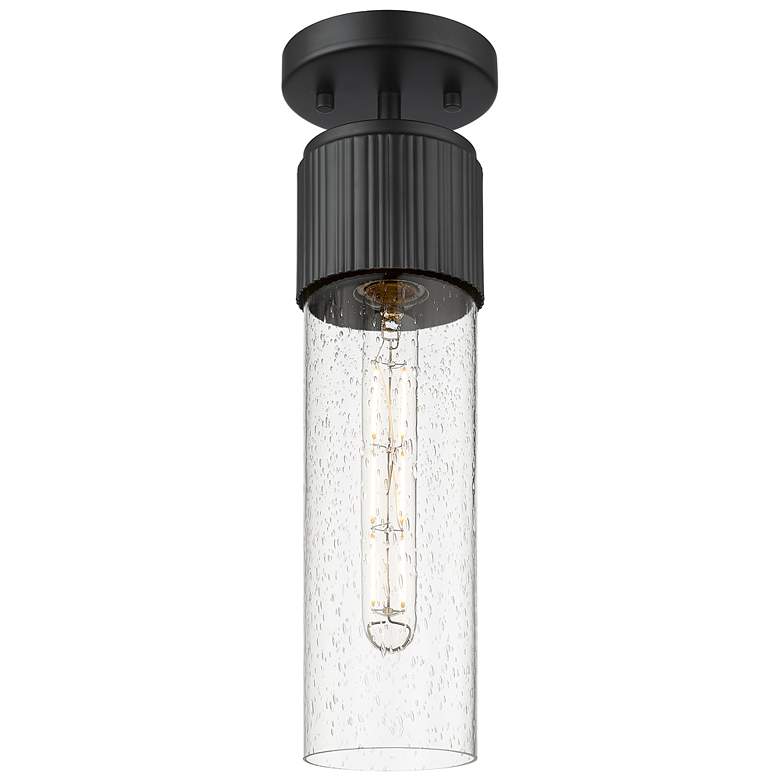 Image 1 Bolivar 4" Wide Matte Black Flush Mount With Seedy Glass Shade
