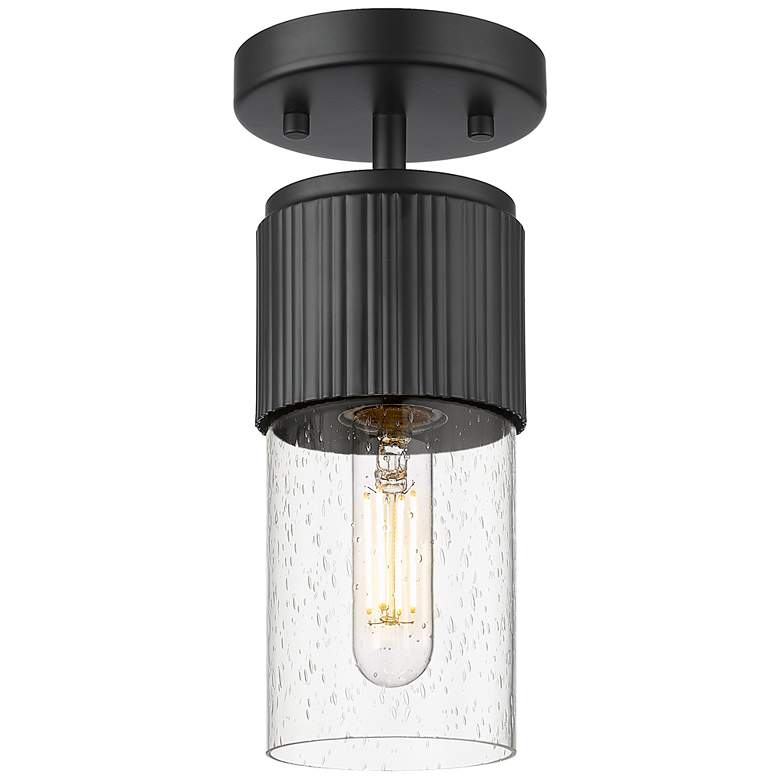 Image 1 Bolivar 4" Wide Matte Black Flush Mount With Seedy Glass Shade