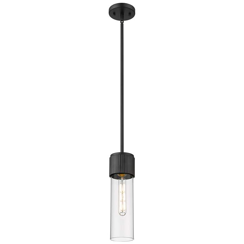Image 1 Bolivar 4" Wide Matte Black Stem Hung Pendant With Clear Glass Shade