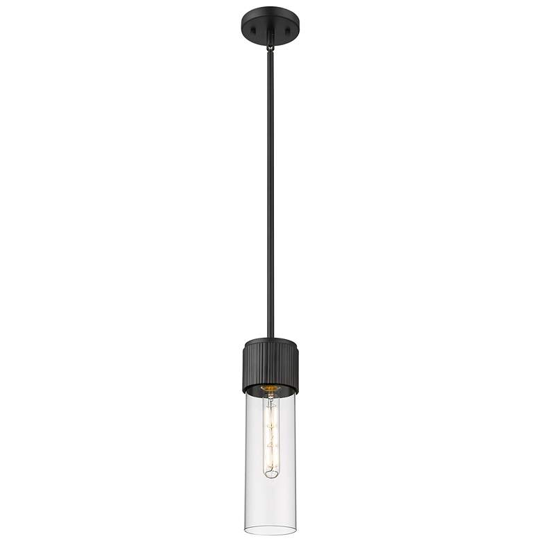 Image 1 Bolivar 4 inch Wide Matte Black Stem Hung Pendant With Clear Glass Shade