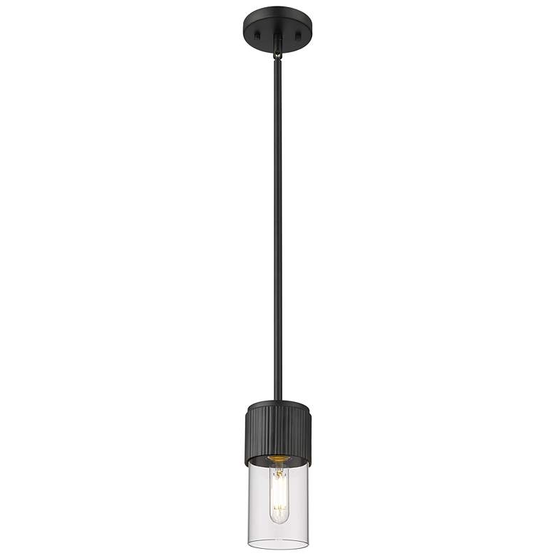 Image 1 Bolivar 4 inch Wide Matte Black Stem Hung Pendant With Clear Glass Shade