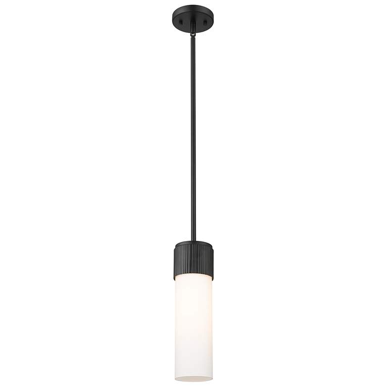 Image 1 Bolivar 4" Wide Matte Black Stem Hung Pendant With Matte White Glass S
