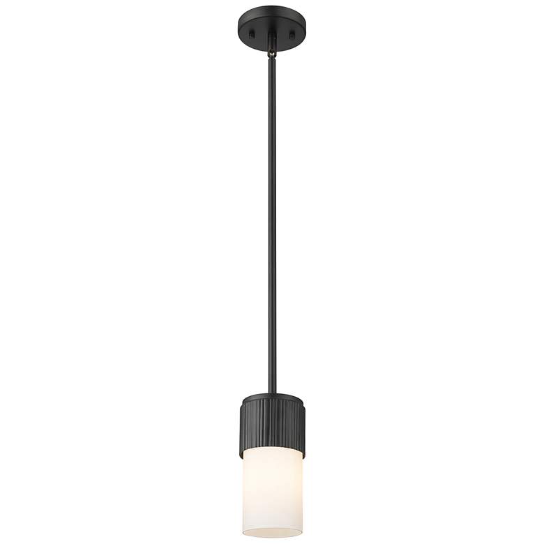 Image 1 Bolivar 4" Wide Matte Black Stem Hung Pendant With Matte White Glass S