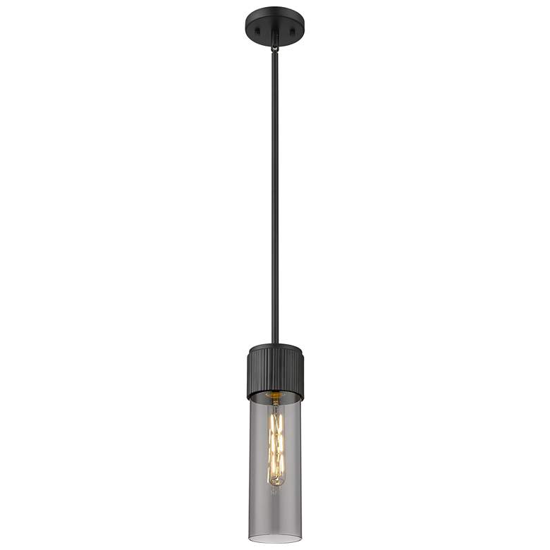 Image 1 Bolivar 4 inch Wide Matte Black Stem Hung Pendant With Plated Smoke Glass 