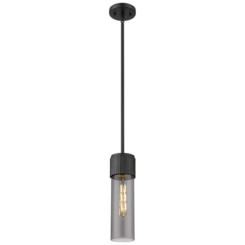 Image 1 Bolivar 4" Wide Matte Black Stem Hung Pendant With Plated Smoke Glass