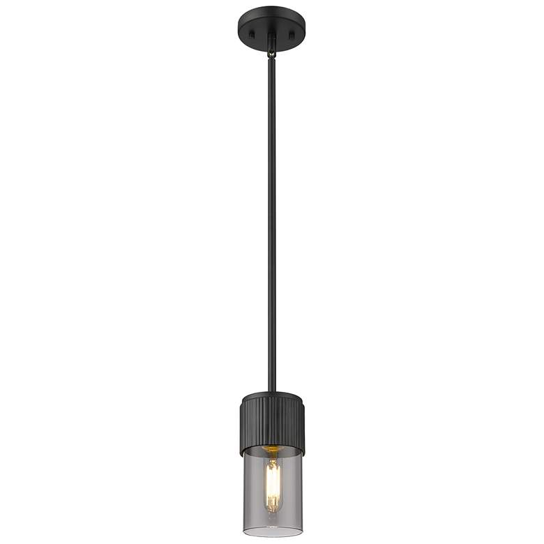 Image 1 Bolivar 4 inch Wide Matte Black Stem Hung Pendant With Plated Smoke Glass 
