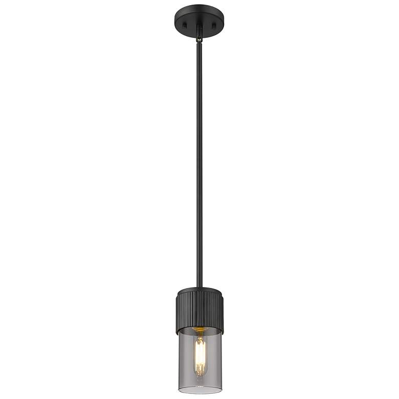 Image 1 Bolivar 4" Wide Matte Black Stem Hung Pendant With Plated Smoke Glass