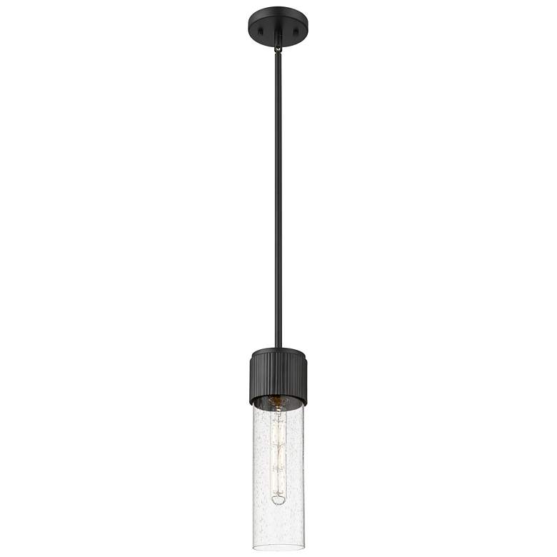 Image 1 Bolivar 4 inch Wide Matte Black Stem Hung Pendant With Seedy Glass Shade