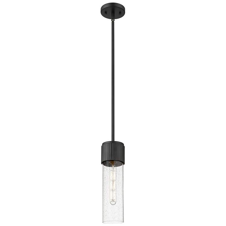 Image 1 Bolivar 4" Wide Matte Black Stem Hung Pendant With Seedy Glass Shade