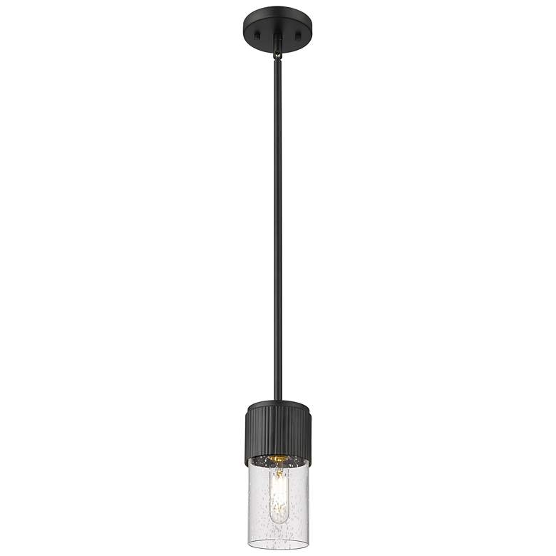 Image 1 Bolivar 4 inch Wide Matte Black Stem Hung Pendant With Seedy Glass Shade