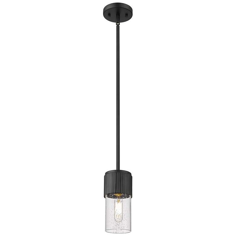 Image 1 Bolivar 4" Wide Matte Black Stem Hung Pendant With Seedy Glass Shade