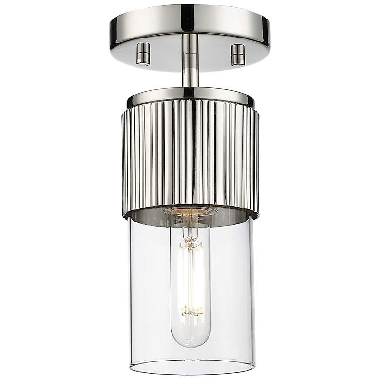 Image 1 Bolivar 4" Wide Polished Nickel Flush Mount With Clear Glass Shade