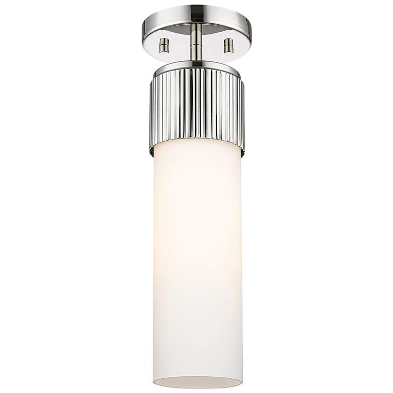 Image 1 Bolivar 4" Wide Polished Nickel Flush Mount With Matte White Glass Sha