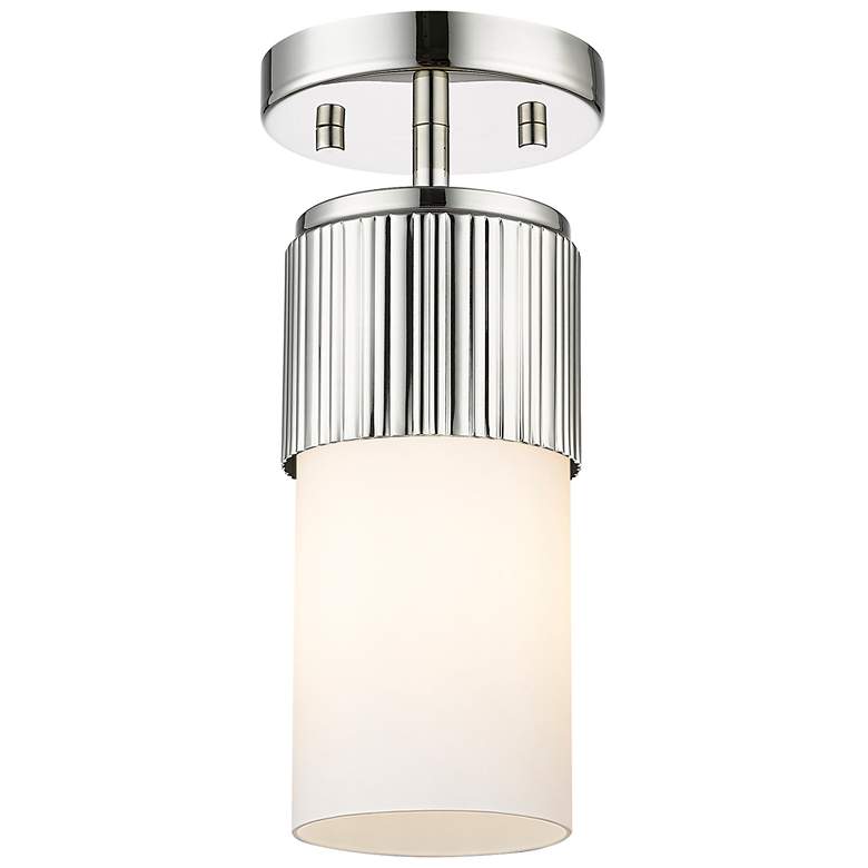 Image 1 Bolivar 4" Wide Polished Nickel Flush Mount With Matte White Glass Sha