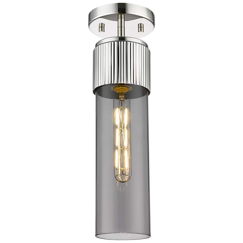 Image 1 Bolivar 4" Wide Polished Nickel Flush Mount With Plated Smoke Glass Sh