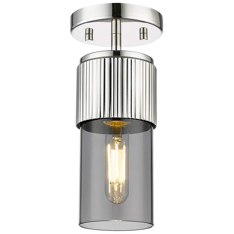Image 1 Bolivar 4" Wide Polished Nickel Flush Mount With Plated Smoke Glass Sh