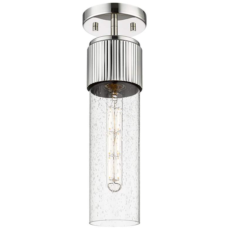 Image 1 Bolivar 4" Wide Polished Nickel Flush Mount With Seedy Glass Shade