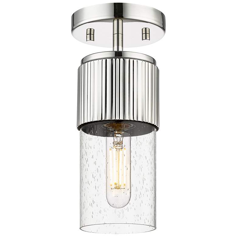 Image 1 Bolivar 4" Wide Polished Nickel Flush Mount With Seedy Glass Shade