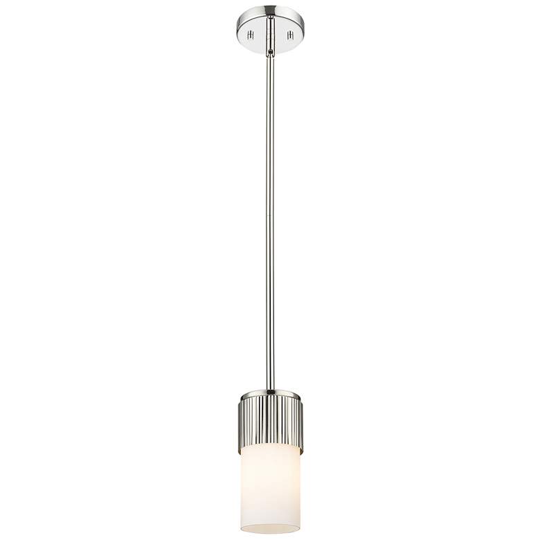 Image 1 Bolivar 4 inch Wide Polished Nickel Stem Hung Pendant With Matte White Sha