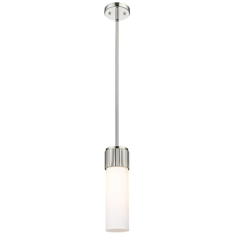 Image 1 Bolivar 4" Wide Polished Nickel Stem Hung Pendant With Matte White Sha