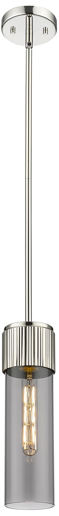 Image 2 Bolivar 4" Wide Polished Nickel Stem Hung Pendant With Plated Smoke Sh more views