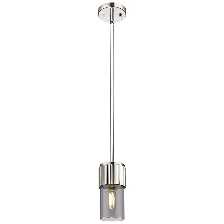 Image 1 Bolivar 4 inch Wide Polished Nickel Stem Hung Pendant With Plated Smoke Sh