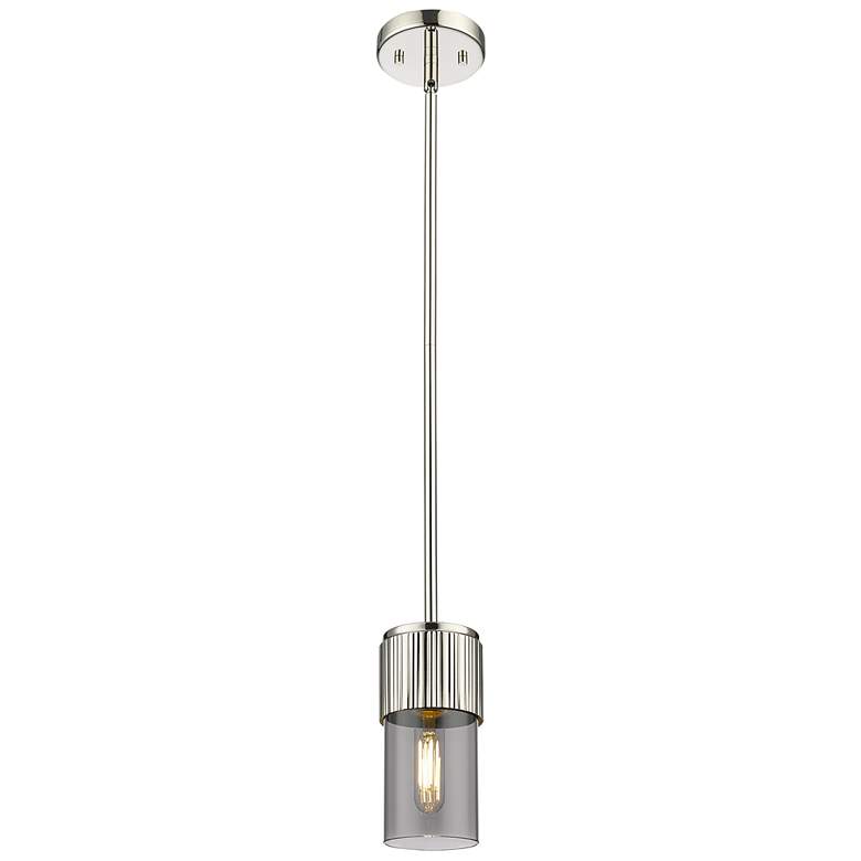 Image 1 Bolivar 4" Wide Polished Nickel Stem Hung Pendant With Plated Smoke Sh