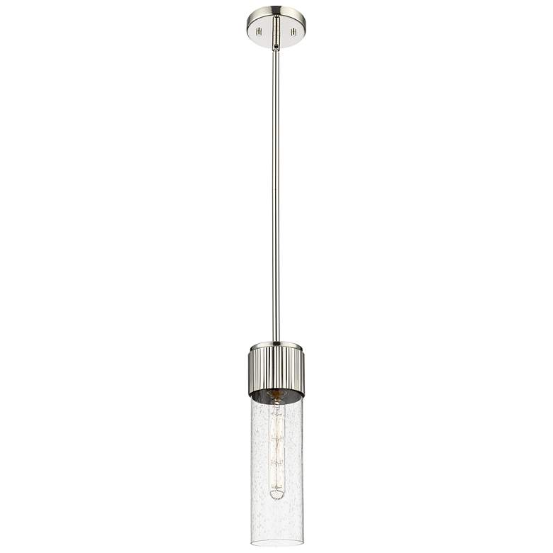 Image 1 Bolivar 4 inch Wide Polished Nickel Stem Hung Pendant With Seedy Glass Sha