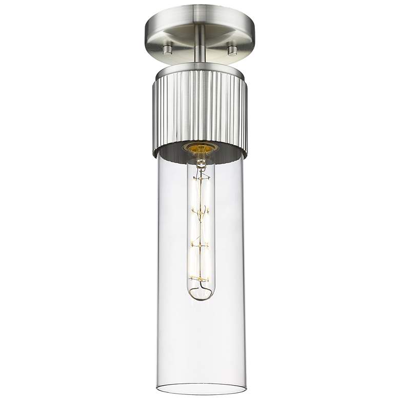 Image 1 Bolivar 4" Wide Satin Nickel Flush Mount With Clear Glass Shade