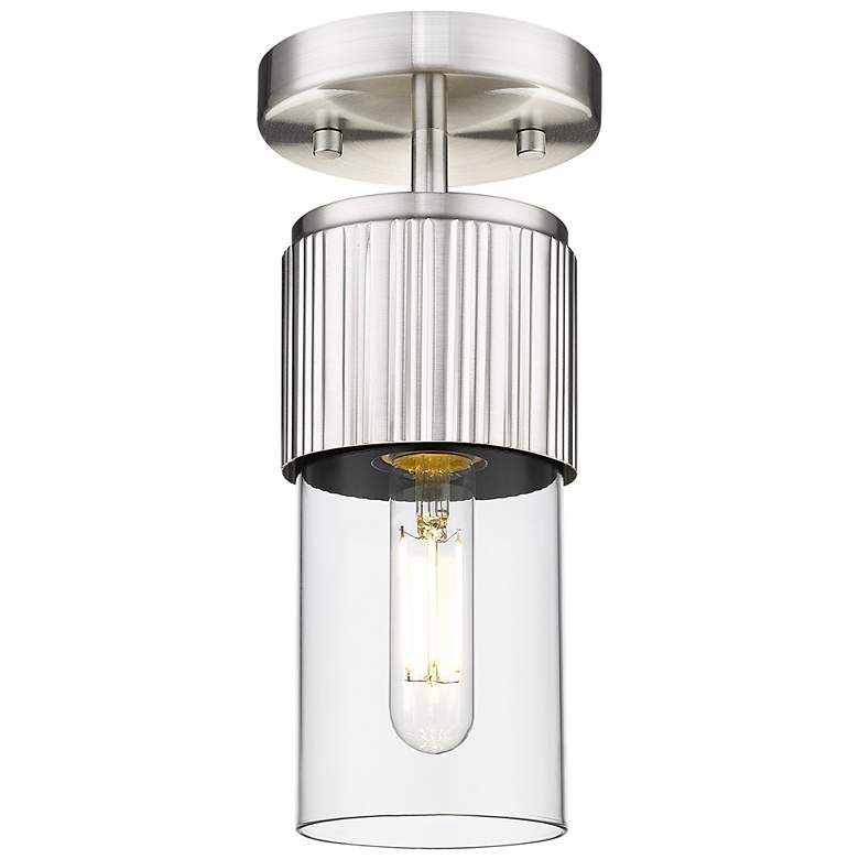 Image 1 Bolivar 4" Wide Satin Nickel Flush Mount With Clear Glass Shade