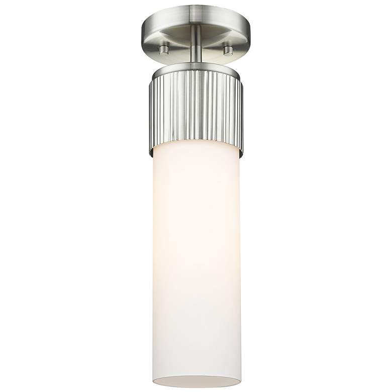 Image 1 Bolivar 4" Wide Satin Nickel Flush Mount With Matte White Glass Shade