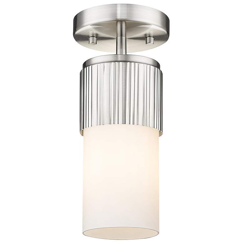 Image 1 Bolivar 4" Wide Satin Nickel Flush Mount With Matte White Glass Shade