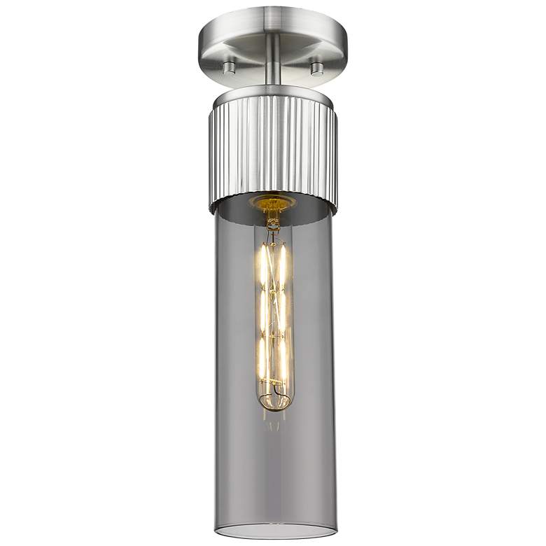 Image 1 Bolivar 4" Wide Satin Nickel Flush Mount With Plated Smoke Glass Shade