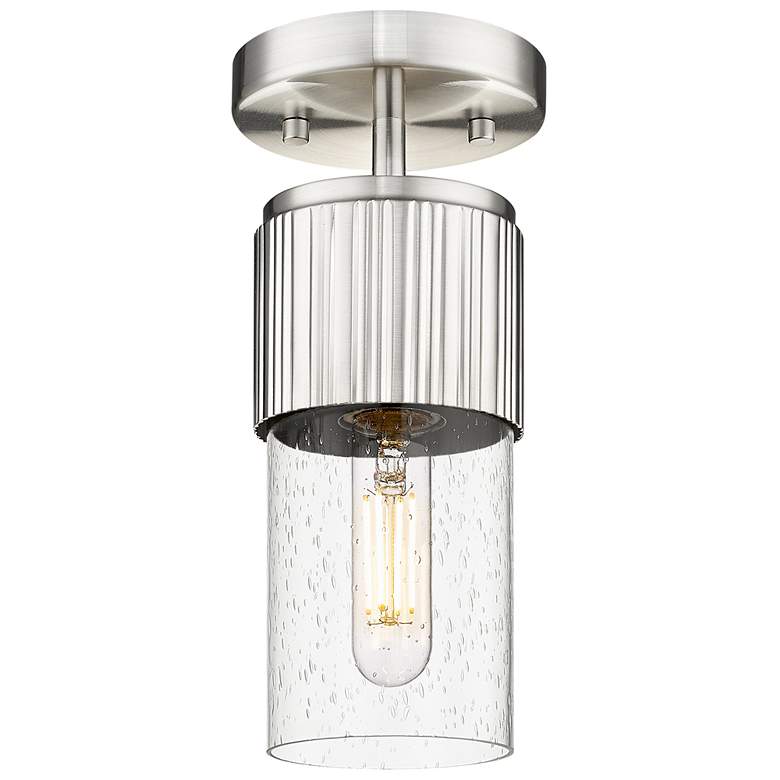 Image 1 Bolivar 4" Wide Satin Nickel Flush Mount With Seedy Glass Shade