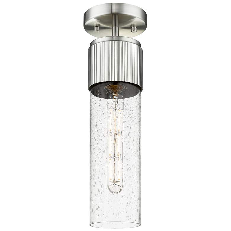 Image 1 Bolivar 4" Wide Satin Nickel Flush Mount With Seedy Glass Shade