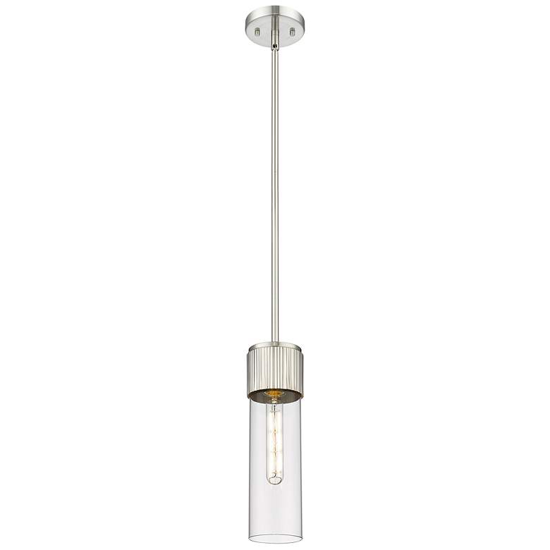 Image 1 Bolivar 4 inch Wide Satin Nickel Stem Hung Pendant With Clear Glass Shade