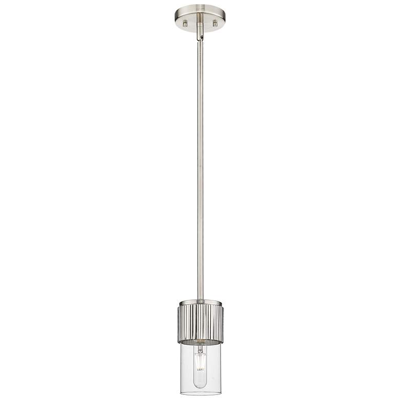 Image 1 Bolivar 4" Wide Satin Nickel Stem Hung Pendant With Clear Glass Shade