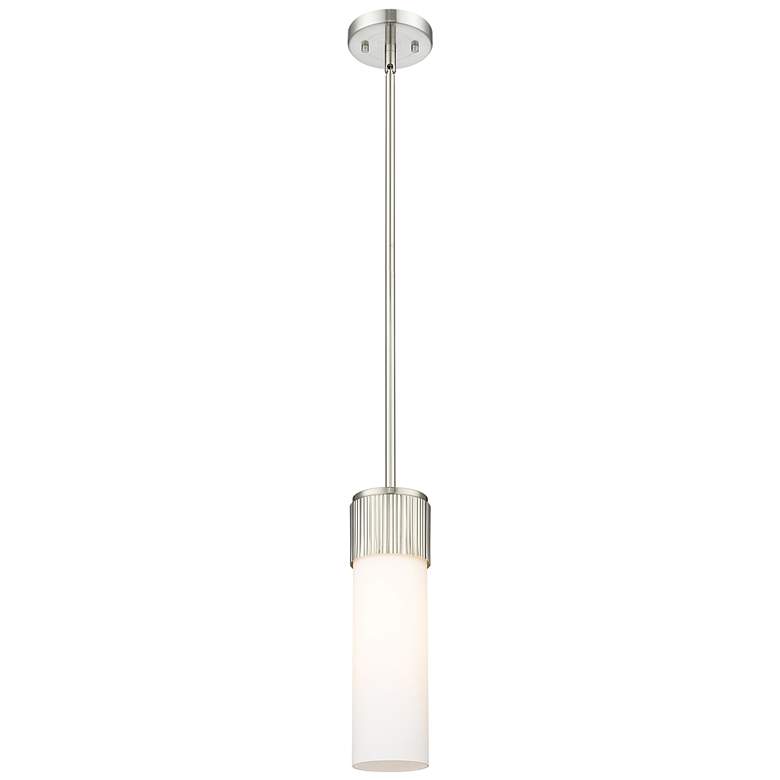 Image 1 Bolivar 4" Wide Satin Nickel Stem Hung Pendant With Matte White Glass