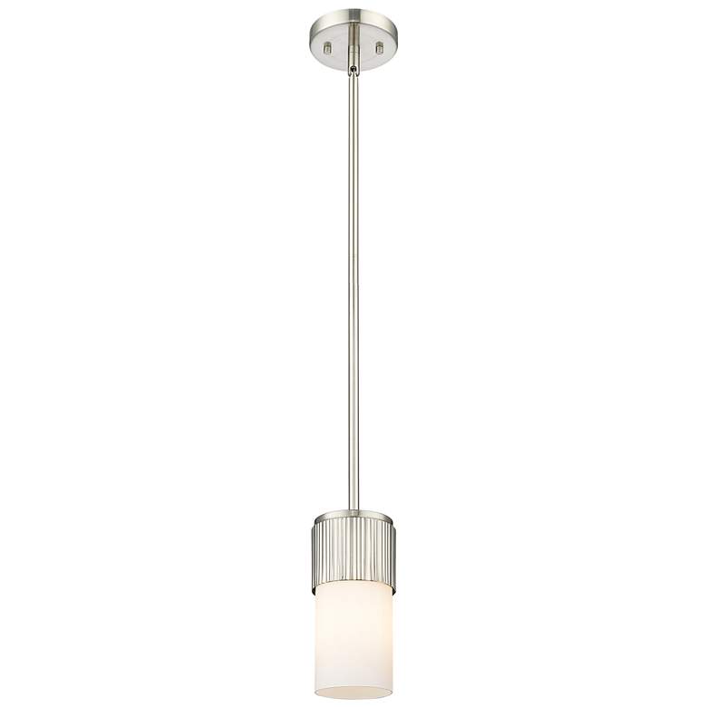 Image 1 Bolivar 4 inch Wide Satin Nickel Stem Hung Pendant With Matte White Glass 