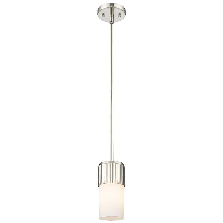 Image 1 Bolivar 4" Wide Satin Nickel Stem Hung Pendant With Matte White Glass