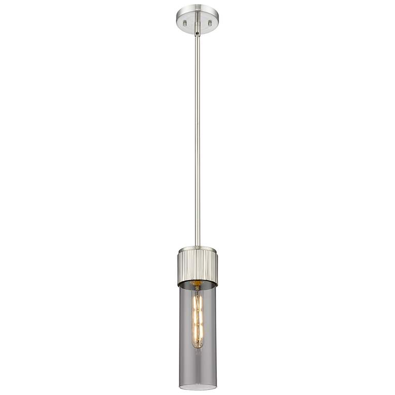 Image 1 Bolivar 4 inch Wide Satin Nickel Stem Hung Pendant With Plated Smoke Shade