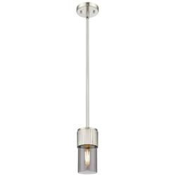 Bolivar 4&quot; Wide Satin Nickel Stem Hung Pendant With Plated Smoke Shade