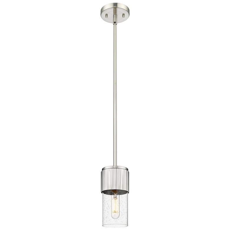 Image 1 Bolivar 4" Wide Satin Nickel Stem Hung Pendant With Seedy Glass Shade
