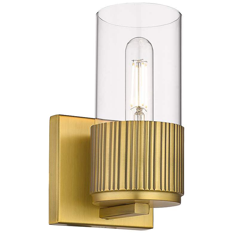 Image 1 Bolivar 7.5 inch High Brushed Brass Sconce With Clear Glass Shade