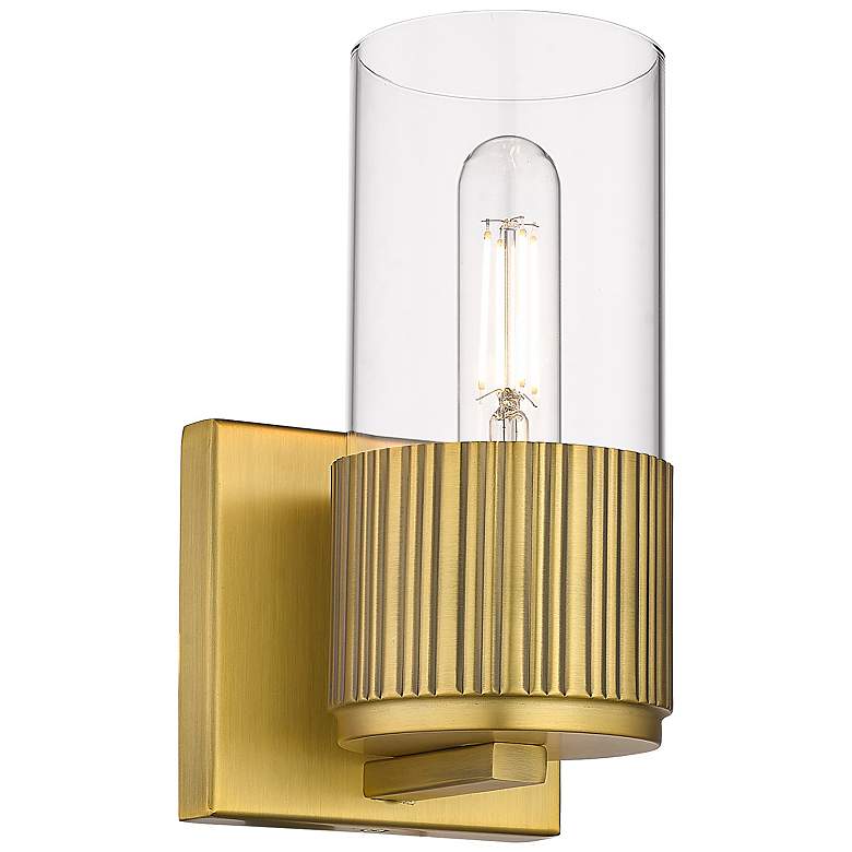 Image 1 Bolivar 7.5" High Brushed Brass Sconce With Clear Glass Shade