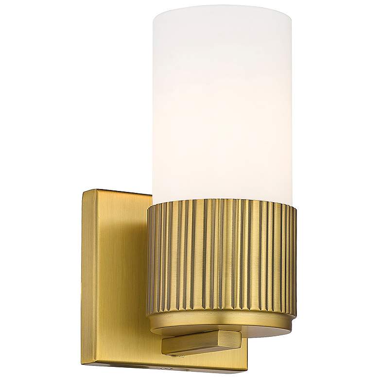 Image 1 Bolivar 7.5" High Brushed Brass Sconce With Matte White Glass Shade