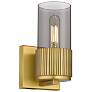 Bolivar 7.5" High Brushed Brass Sconce With Plated Smoke Glass Shade