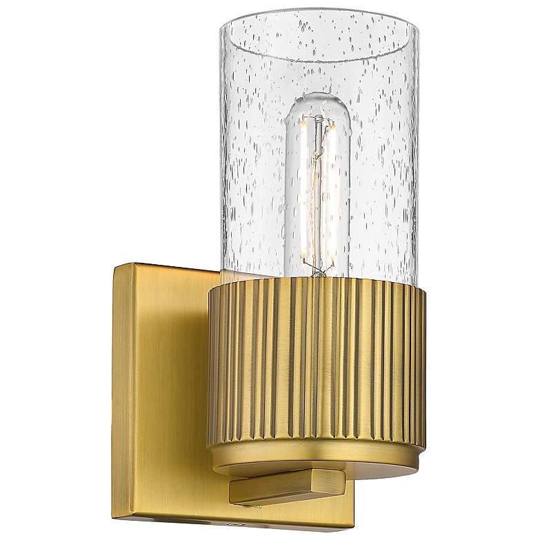 Image 1 Bolivar 7.5" High Brushed Brass Sconce With Seedy Glass Shade