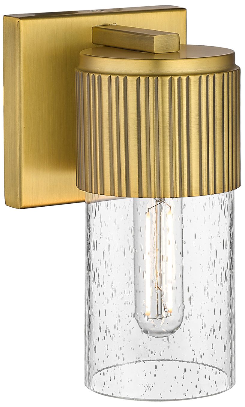 Image 3 Bolivar 7.5" High Brushed Brass Sconce With Seedy Glass Shade more views