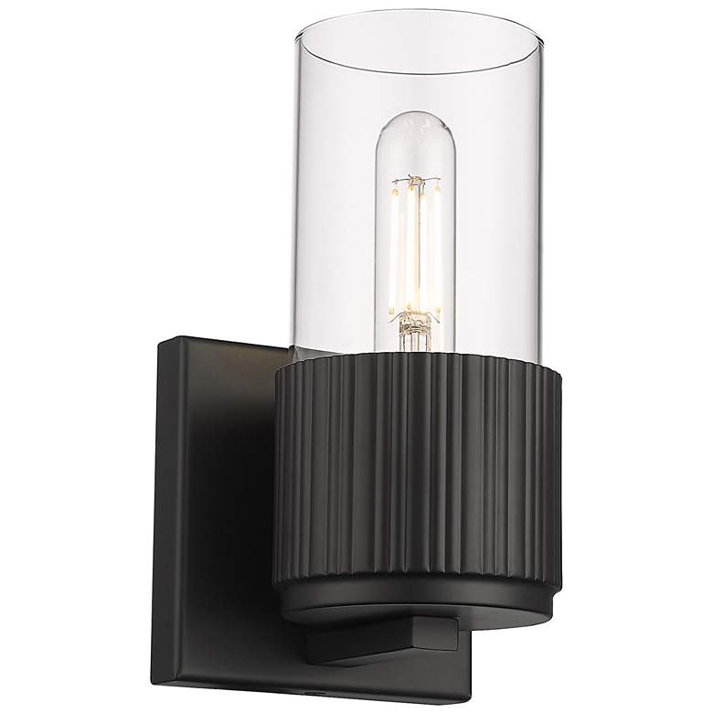 Image 1 Bolivar 7.5" High Matte Black Sconce With Clear Glass Shade
